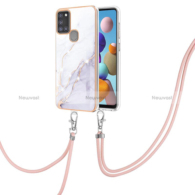 Silicone Candy Rubber Gel Fashionable Pattern Soft Case Cover with Lanyard Strap Y05B for Samsung Galaxy A21s