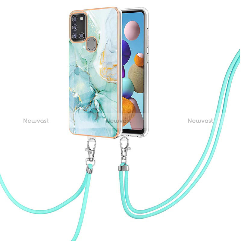 Silicone Candy Rubber Gel Fashionable Pattern Soft Case Cover with Lanyard Strap Y05B for Samsung Galaxy A21s