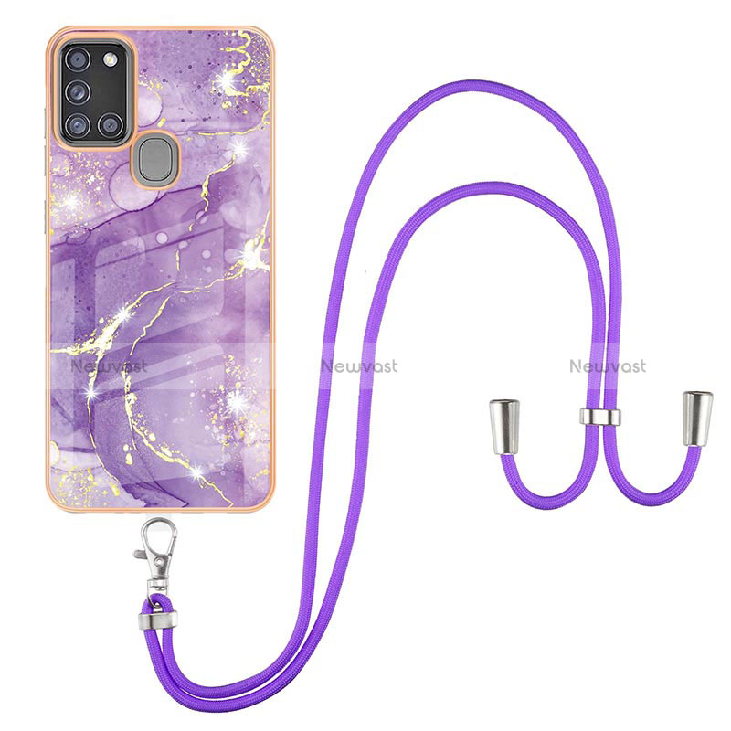 Silicone Candy Rubber Gel Fashionable Pattern Soft Case Cover with Lanyard Strap Y05B for Samsung Galaxy A21s