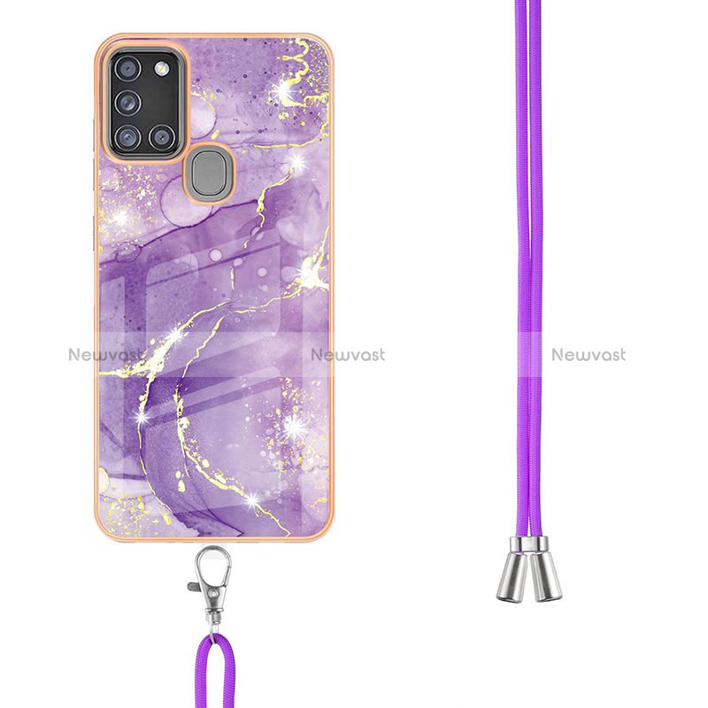 Silicone Candy Rubber Gel Fashionable Pattern Soft Case Cover with Lanyard Strap Y05B for Samsung Galaxy A21s