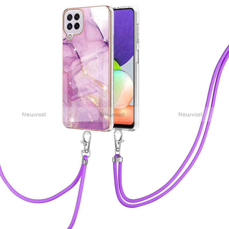 Silicone Candy Rubber Gel Fashionable Pattern Soft Case Cover with Lanyard Strap Y05B for Samsung Galaxy A22 4G