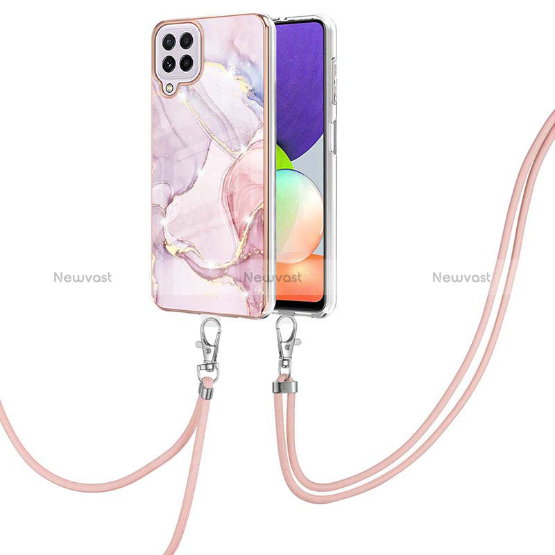 Silicone Candy Rubber Gel Fashionable Pattern Soft Case Cover with Lanyard Strap Y05B for Samsung Galaxy A22 4G