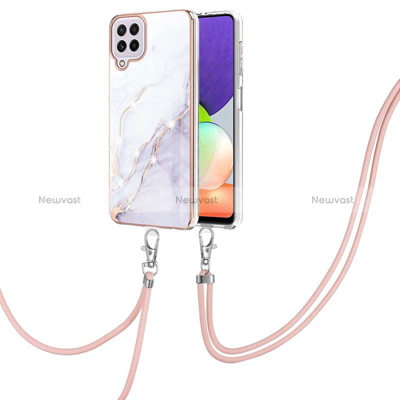 Silicone Candy Rubber Gel Fashionable Pattern Soft Case Cover with Lanyard Strap Y05B for Samsung Galaxy A22 4G White