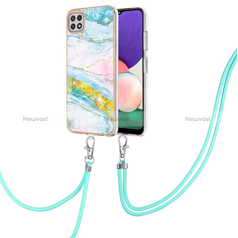 Silicone Candy Rubber Gel Fashionable Pattern Soft Case Cover with Lanyard Strap Y05B for Samsung Galaxy A22 5G