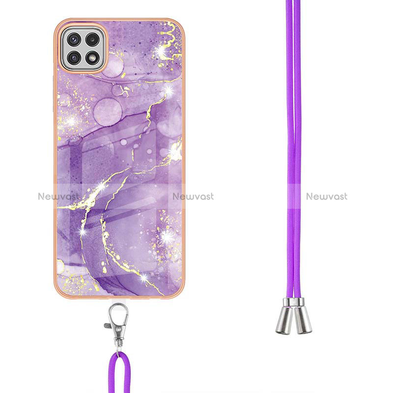 Silicone Candy Rubber Gel Fashionable Pattern Soft Case Cover with Lanyard Strap Y05B for Samsung Galaxy A22s 5G