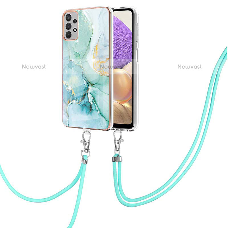 Silicone Candy Rubber Gel Fashionable Pattern Soft Case Cover with Lanyard Strap Y05B for Samsung Galaxy A23 5G Green