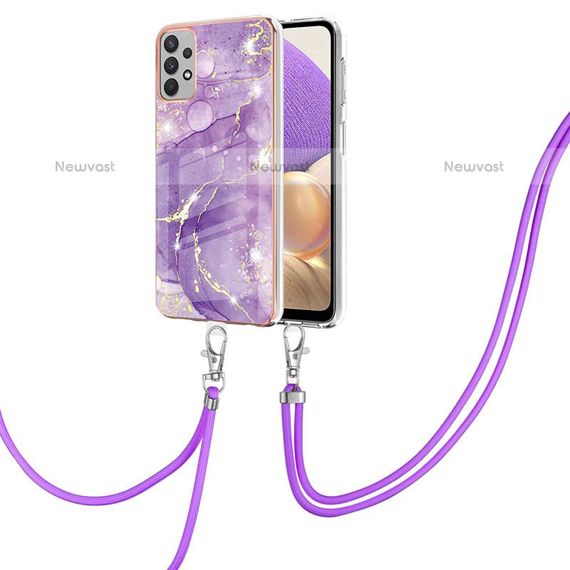 Silicone Candy Rubber Gel Fashionable Pattern Soft Case Cover with Lanyard Strap Y05B for Samsung Galaxy A23 5G Purple