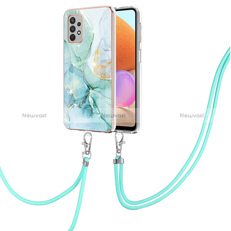 Silicone Candy Rubber Gel Fashionable Pattern Soft Case Cover with Lanyard Strap Y05B for Samsung Galaxy A32 4G Green