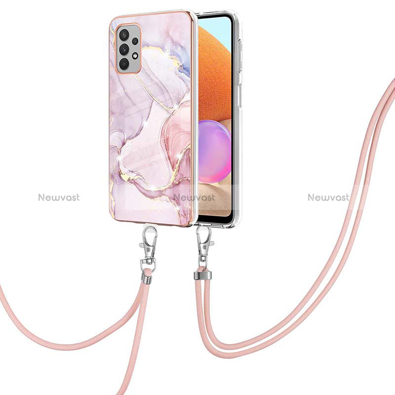 Silicone Candy Rubber Gel Fashionable Pattern Soft Case Cover with Lanyard Strap Y05B for Samsung Galaxy A32 4G Pink