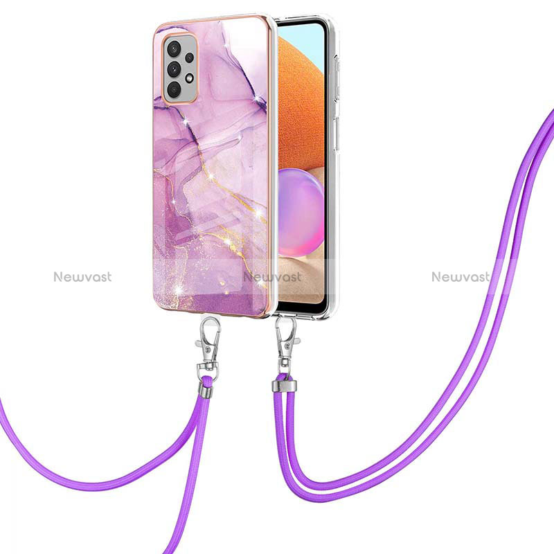 Silicone Candy Rubber Gel Fashionable Pattern Soft Case Cover with Lanyard Strap Y05B for Samsung Galaxy A32 5G