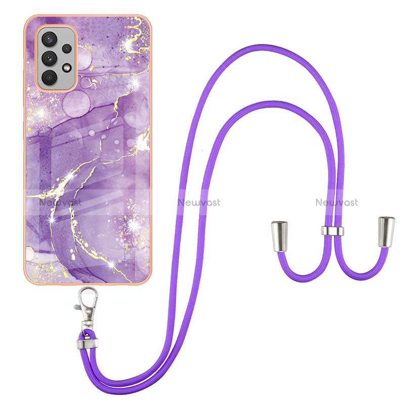 Silicone Candy Rubber Gel Fashionable Pattern Soft Case Cover with Lanyard Strap Y05B for Samsung Galaxy A32 5G