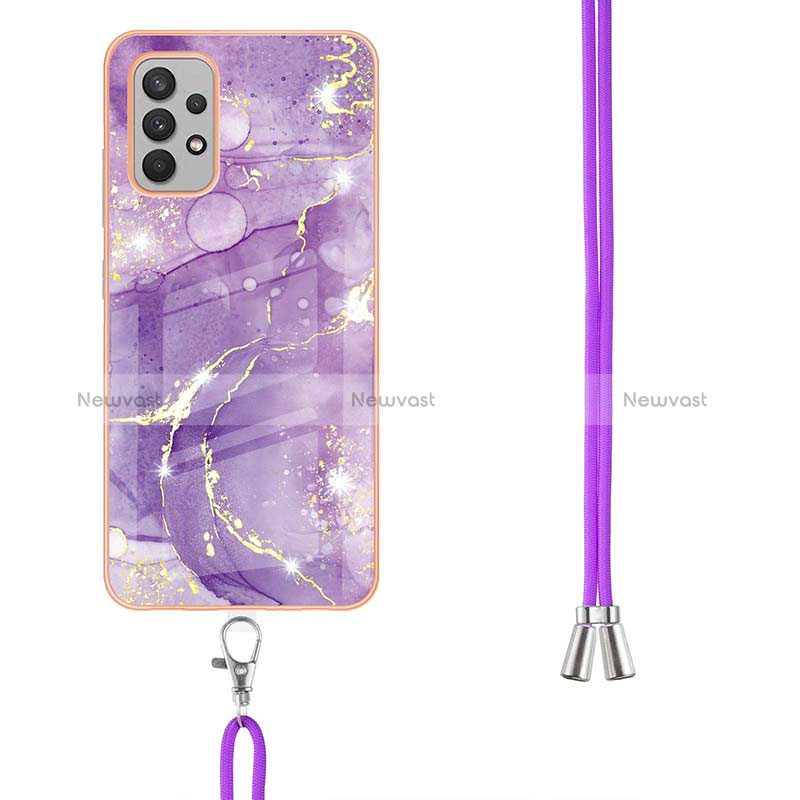 Silicone Candy Rubber Gel Fashionable Pattern Soft Case Cover with Lanyard Strap Y05B for Samsung Galaxy A32 5G