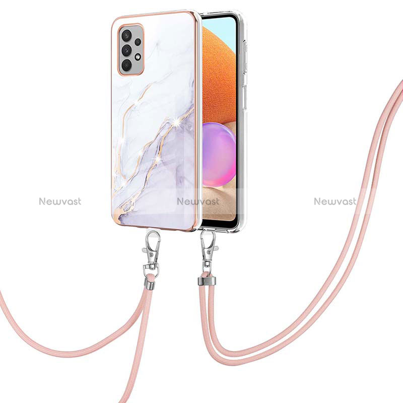 Silicone Candy Rubber Gel Fashionable Pattern Soft Case Cover with Lanyard Strap Y05B for Samsung Galaxy A32 5G White