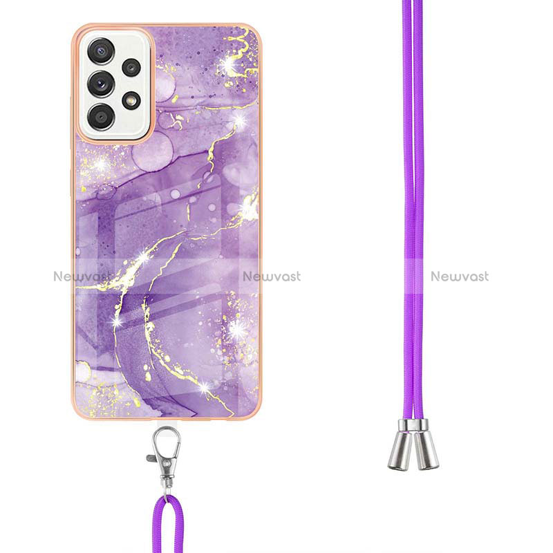 Silicone Candy Rubber Gel Fashionable Pattern Soft Case Cover with Lanyard Strap Y05B for Samsung Galaxy A52 4G