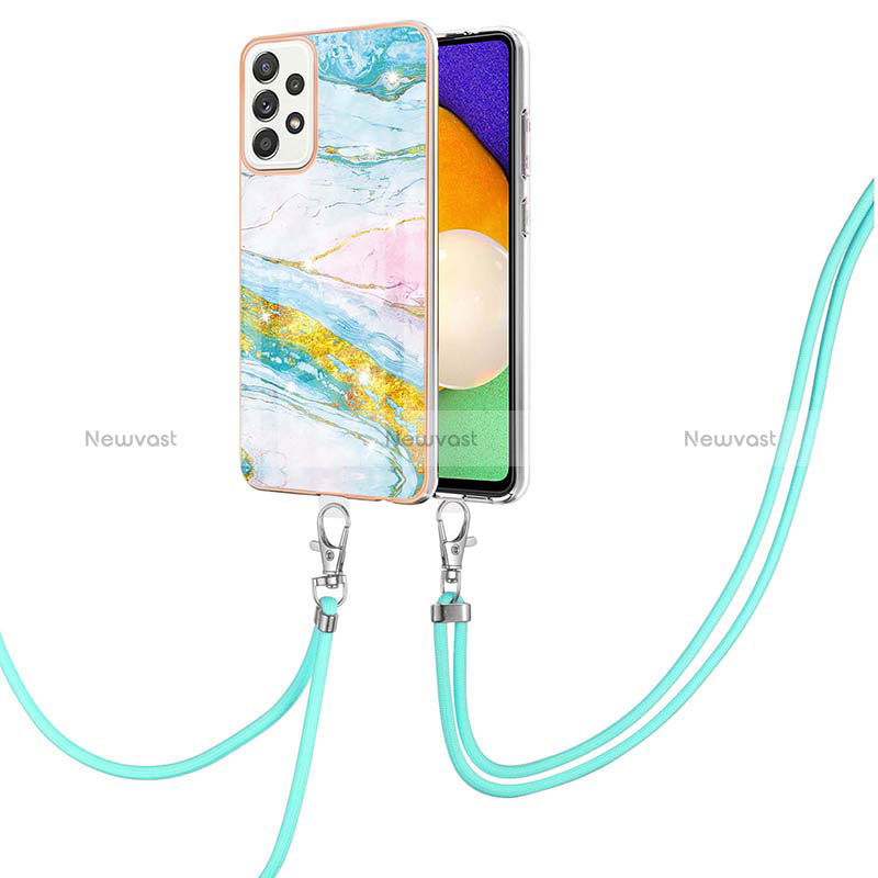 Silicone Candy Rubber Gel Fashionable Pattern Soft Case Cover with Lanyard Strap Y05B for Samsung Galaxy A52 4G Colorful