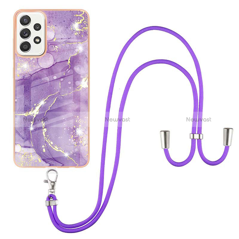Silicone Candy Rubber Gel Fashionable Pattern Soft Case Cover with Lanyard Strap Y05B for Samsung Galaxy A52s 5G