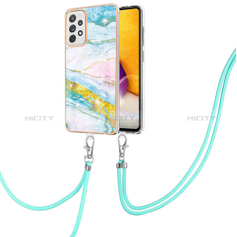 Silicone Candy Rubber Gel Fashionable Pattern Soft Case Cover with Lanyard Strap Y05B for Samsung Galaxy A72 4G