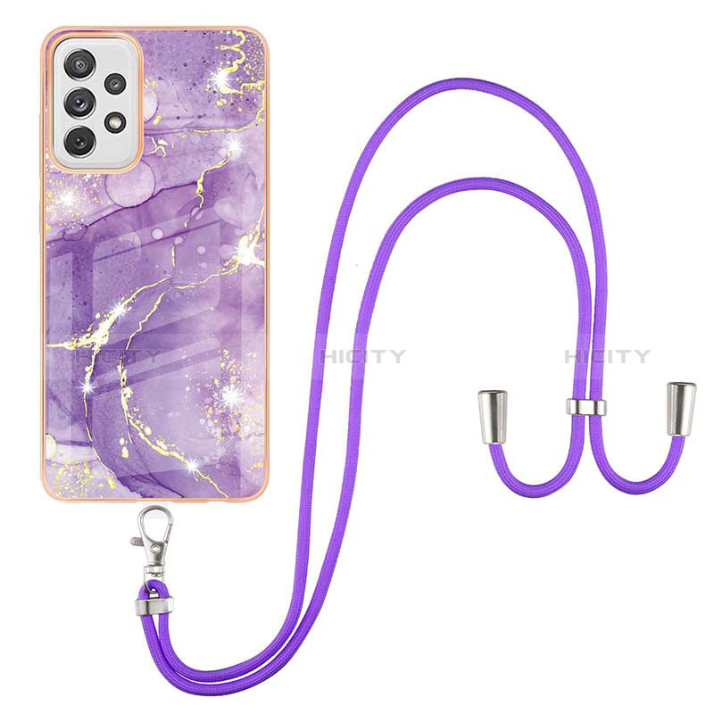 Silicone Candy Rubber Gel Fashionable Pattern Soft Case Cover with Lanyard Strap Y05B for Samsung Galaxy A72 4G