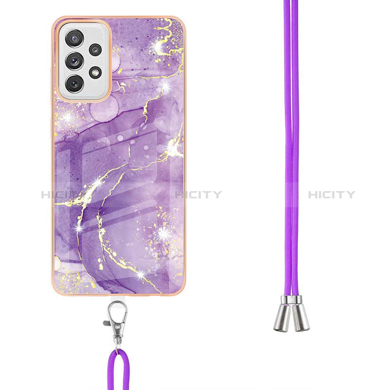 Silicone Candy Rubber Gel Fashionable Pattern Soft Case Cover with Lanyard Strap Y05B for Samsung Galaxy A72 4G