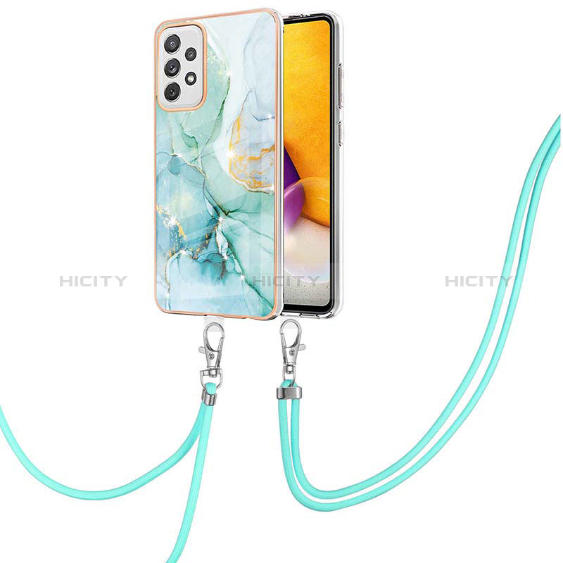 Silicone Candy Rubber Gel Fashionable Pattern Soft Case Cover with Lanyard Strap Y05B for Samsung Galaxy A72 4G Green