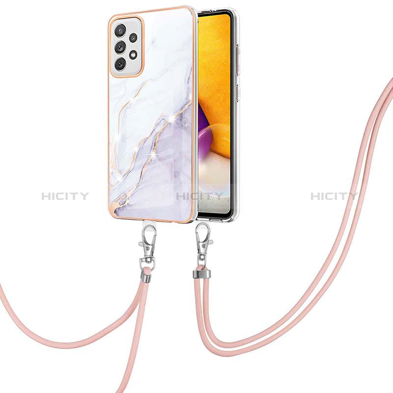 Silicone Candy Rubber Gel Fashionable Pattern Soft Case Cover with Lanyard Strap Y05B for Samsung Galaxy A72 5G White