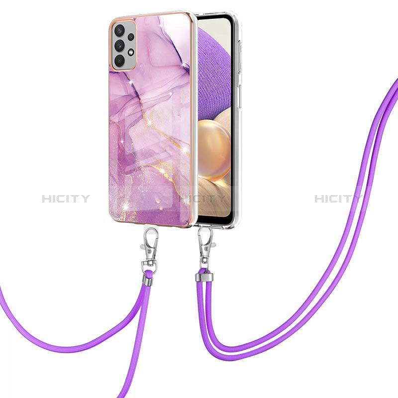 Silicone Candy Rubber Gel Fashionable Pattern Soft Case Cover with Lanyard Strap Y05B for Samsung Galaxy A73 5G Clove Purple