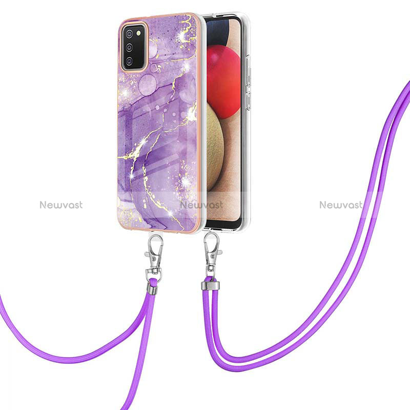 Silicone Candy Rubber Gel Fashionable Pattern Soft Case Cover with Lanyard Strap Y05B for Samsung Galaxy F02S SM-E025F