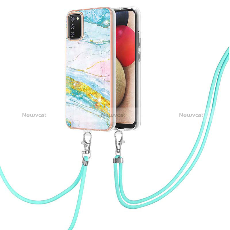 Silicone Candy Rubber Gel Fashionable Pattern Soft Case Cover with Lanyard Strap Y05B for Samsung Galaxy F02S SM-E025F