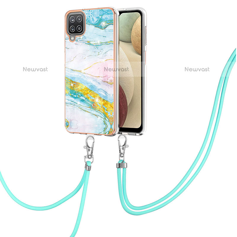 Silicone Candy Rubber Gel Fashionable Pattern Soft Case Cover with Lanyard Strap Y05B for Samsung Galaxy F12 Colorful