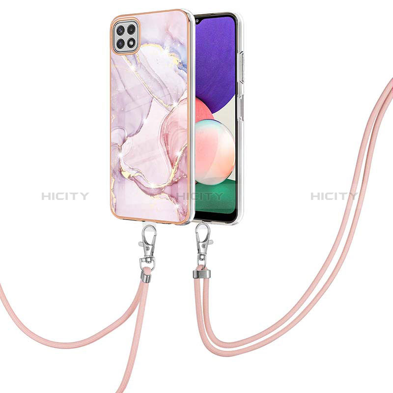 Silicone Candy Rubber Gel Fashionable Pattern Soft Case Cover with Lanyard Strap Y05B for Samsung Galaxy F42 5G