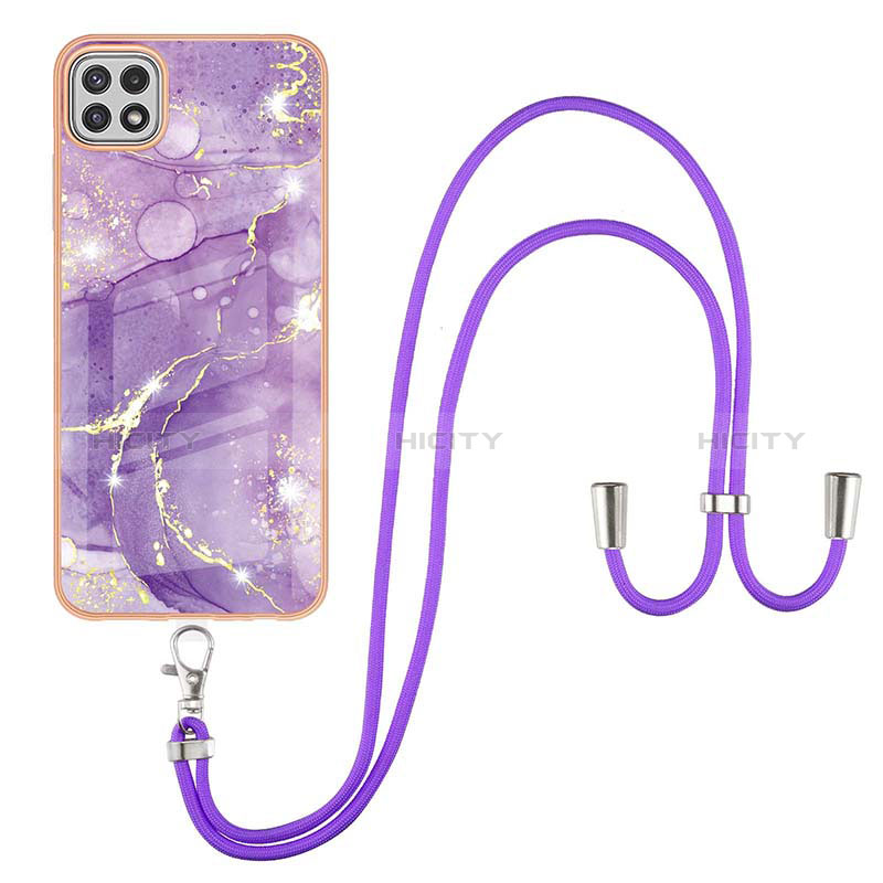 Silicone Candy Rubber Gel Fashionable Pattern Soft Case Cover with Lanyard Strap Y05B for Samsung Galaxy F42 5G