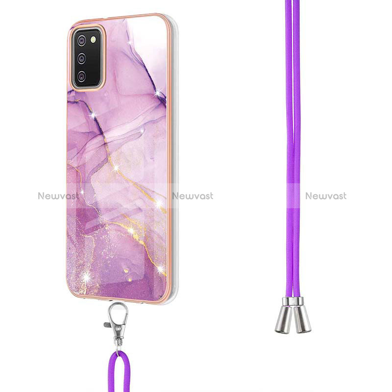 Silicone Candy Rubber Gel Fashionable Pattern Soft Case Cover with Lanyard Strap Y05B for Samsung Galaxy M02s