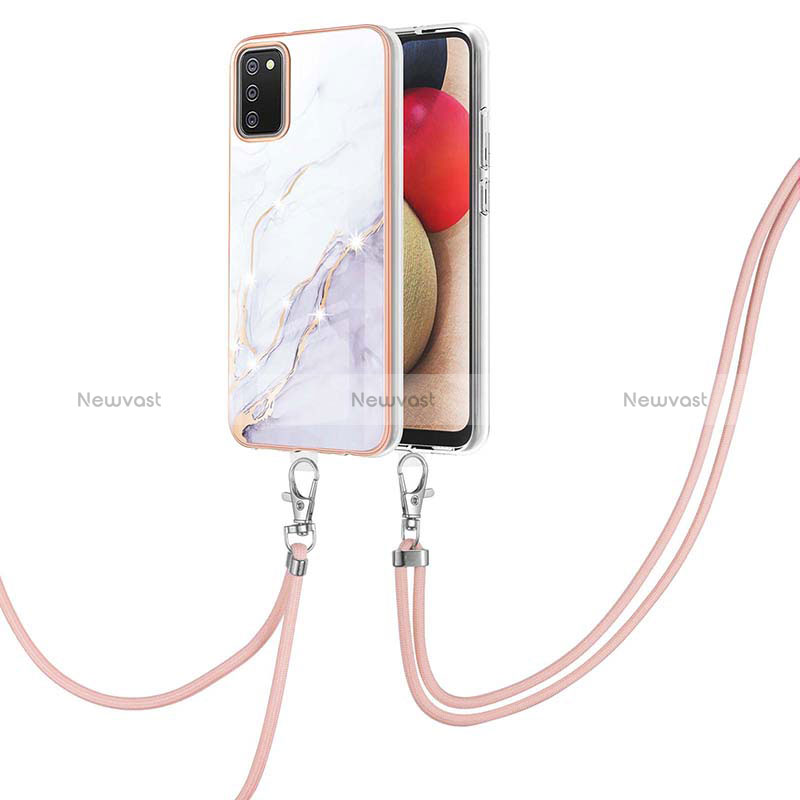 Silicone Candy Rubber Gel Fashionable Pattern Soft Case Cover with Lanyard Strap Y05B for Samsung Galaxy M02s White
