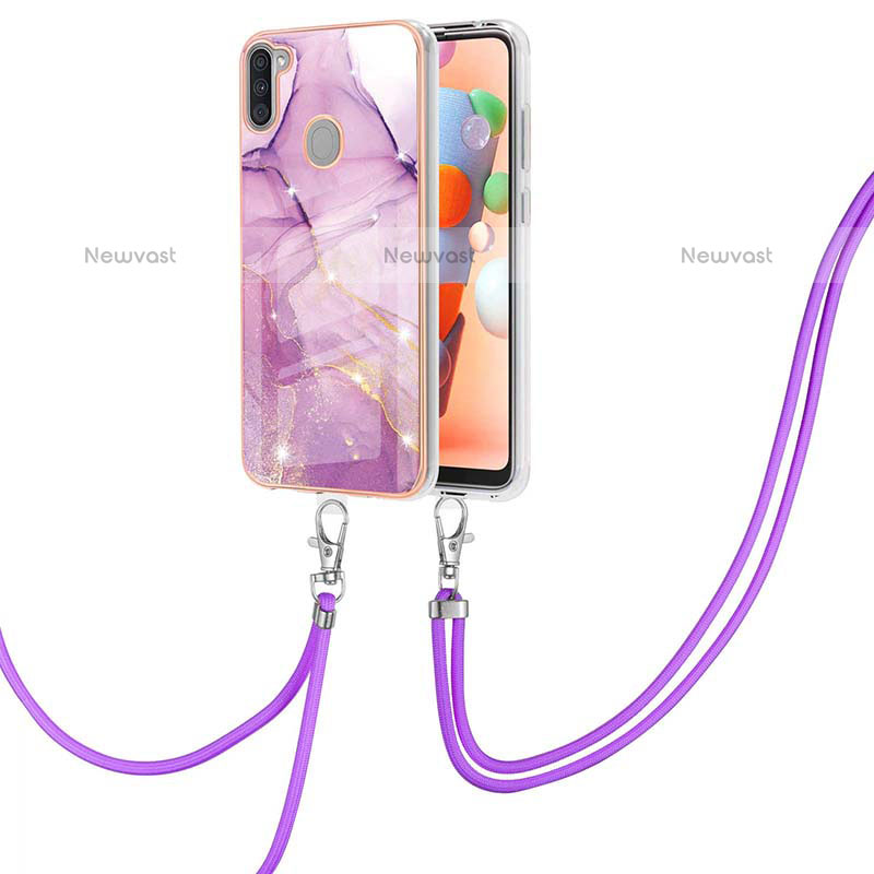 Silicone Candy Rubber Gel Fashionable Pattern Soft Case Cover with Lanyard Strap Y05B for Samsung Galaxy M11