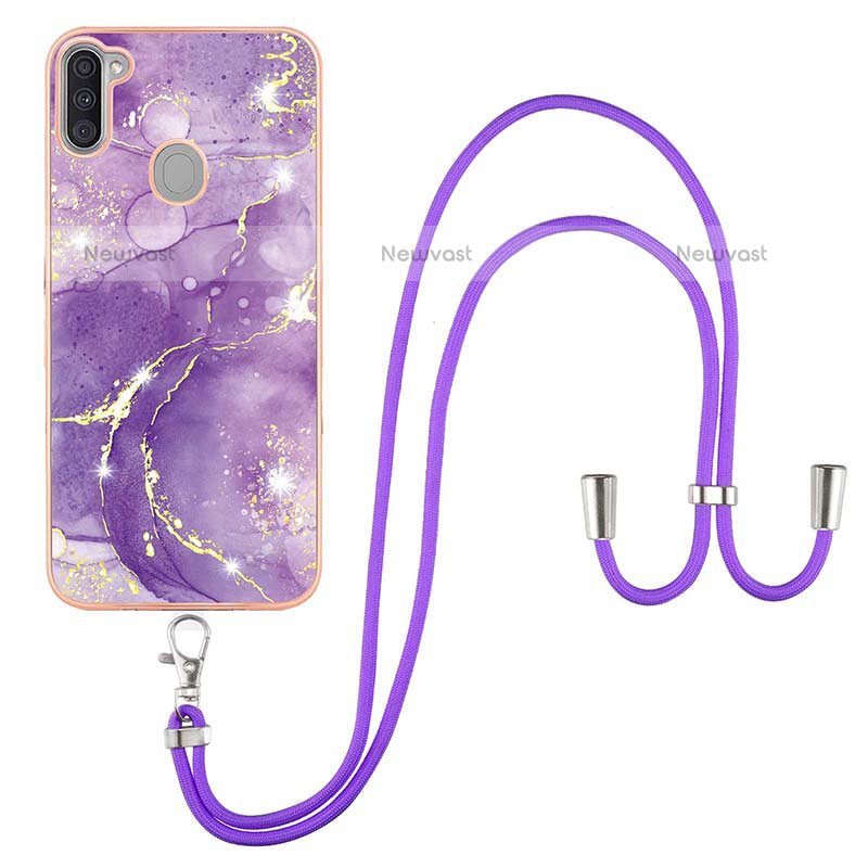 Silicone Candy Rubber Gel Fashionable Pattern Soft Case Cover with Lanyard Strap Y05B for Samsung Galaxy M11