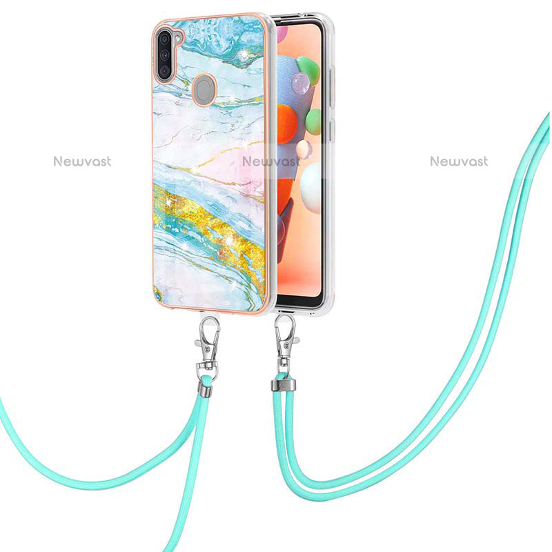 Silicone Candy Rubber Gel Fashionable Pattern Soft Case Cover with Lanyard Strap Y05B for Samsung Galaxy M11 Colorful