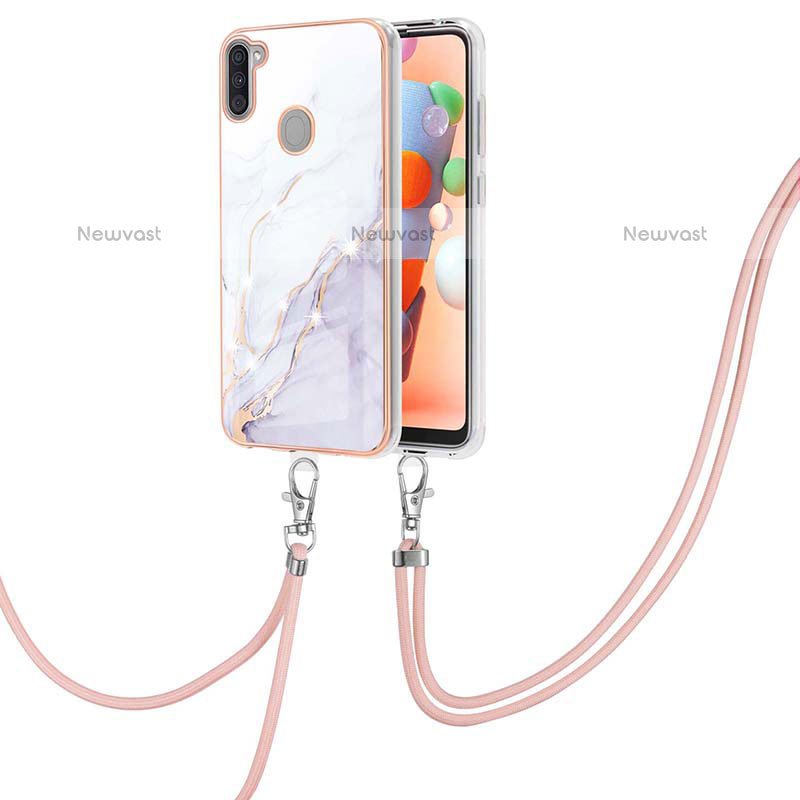 Silicone Candy Rubber Gel Fashionable Pattern Soft Case Cover with Lanyard Strap Y05B for Samsung Galaxy M11 White