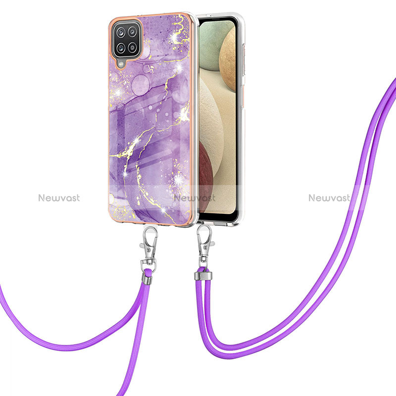 Silicone Candy Rubber Gel Fashionable Pattern Soft Case Cover with Lanyard Strap Y05B for Samsung Galaxy M12