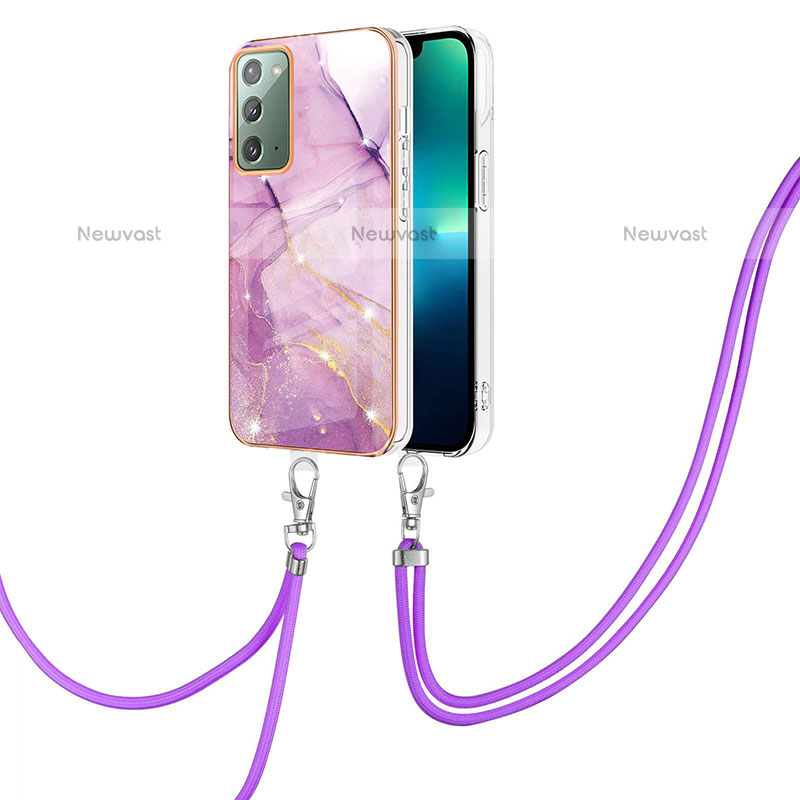 Silicone Candy Rubber Gel Fashionable Pattern Soft Case Cover with Lanyard Strap Y05B for Samsung Galaxy Note 20 5G