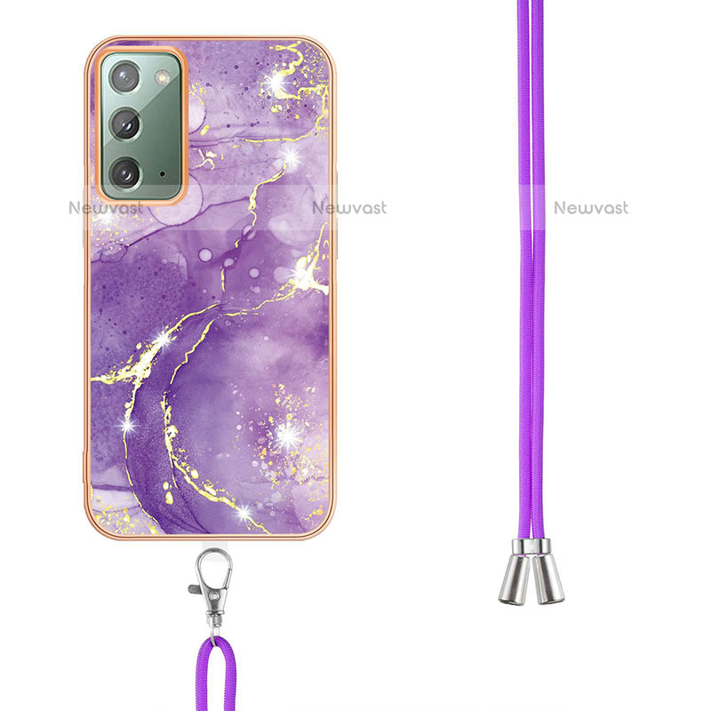 Silicone Candy Rubber Gel Fashionable Pattern Soft Case Cover with Lanyard Strap Y05B for Samsung Galaxy Note 20 5G