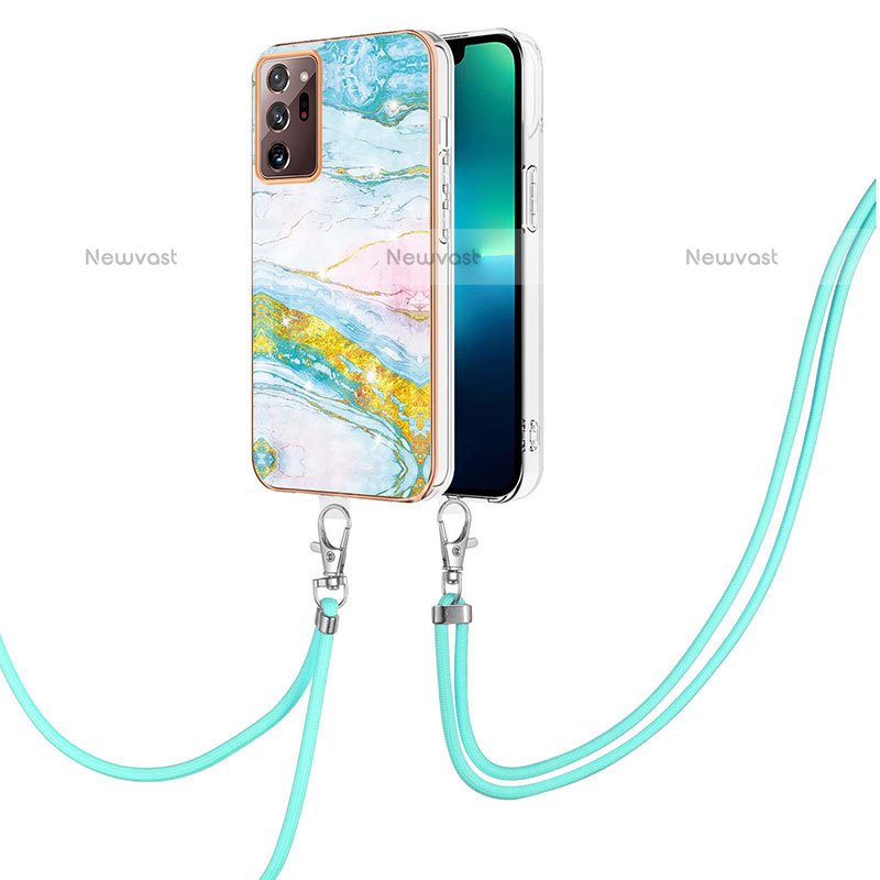 Silicone Candy Rubber Gel Fashionable Pattern Soft Case Cover with Lanyard Strap Y05B for Samsung Galaxy Note 20 Ultra 5G Colorful