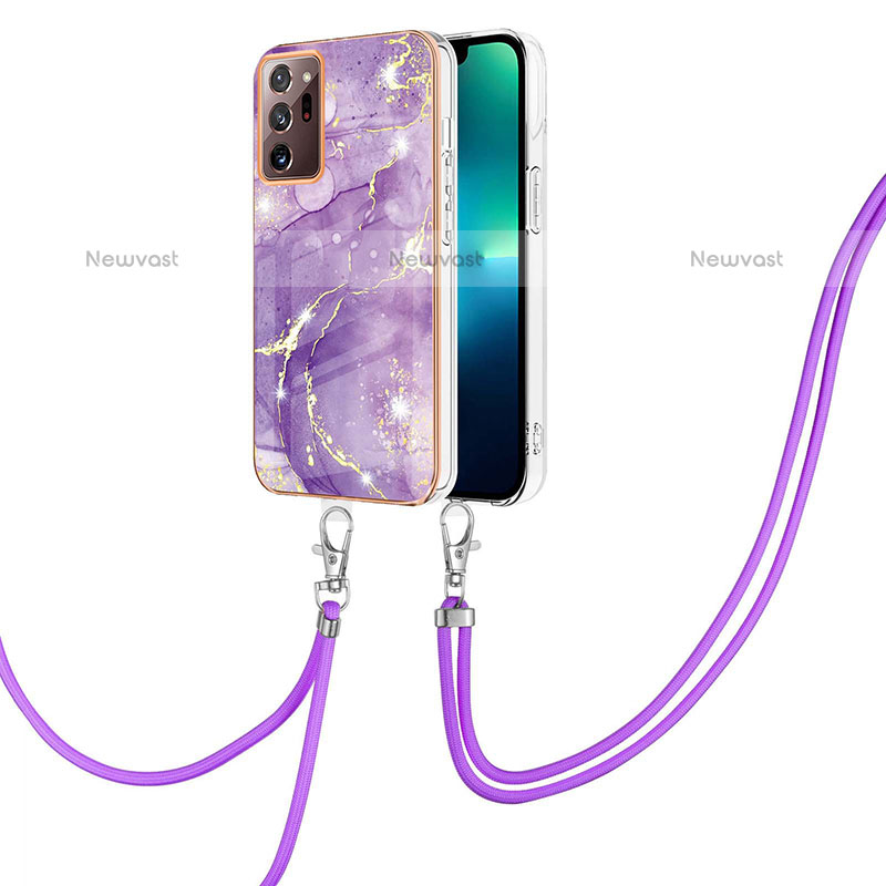 Silicone Candy Rubber Gel Fashionable Pattern Soft Case Cover with Lanyard Strap Y05B for Samsung Galaxy Note 20 Ultra 5G Purple