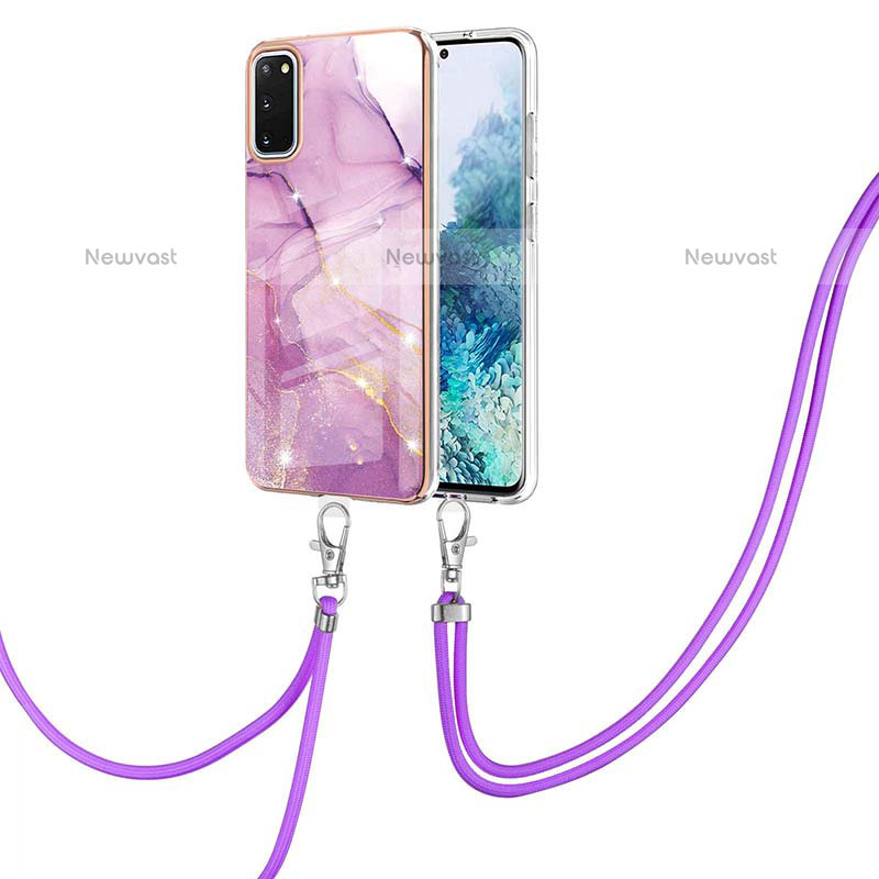 Silicone Candy Rubber Gel Fashionable Pattern Soft Case Cover with Lanyard Strap Y05B for Samsung Galaxy S20 5G