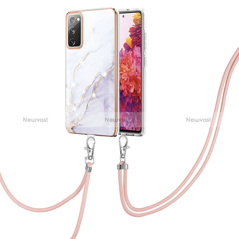 Silicone Candy Rubber Gel Fashionable Pattern Soft Case Cover with Lanyard Strap Y05B for Samsung Galaxy S20 FE (2022) 5G White