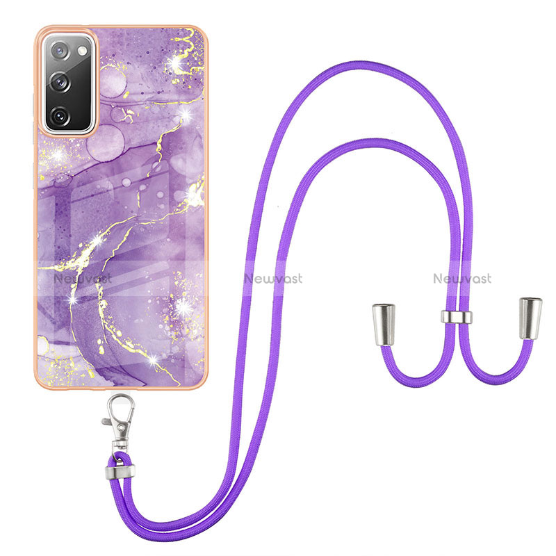 Silicone Candy Rubber Gel Fashionable Pattern Soft Case Cover with Lanyard Strap Y05B for Samsung Galaxy S20 FE 4G