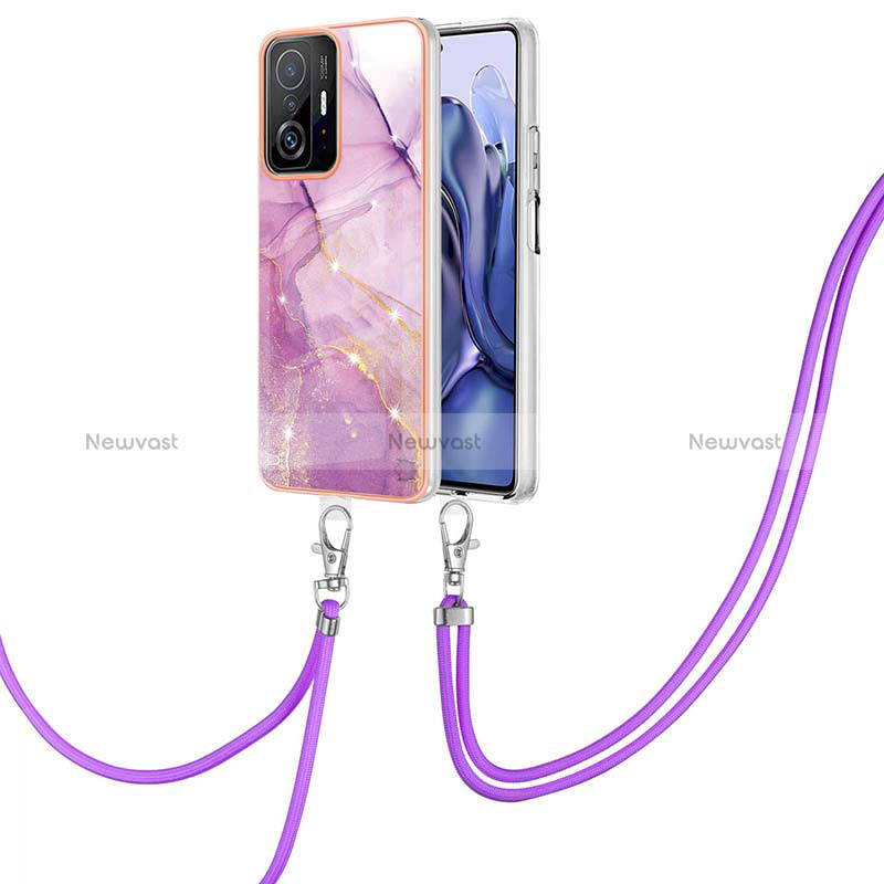 Silicone Candy Rubber Gel Fashionable Pattern Soft Case Cover with Lanyard Strap Y05B for Xiaomi Mi 11T 5G Clove Purple