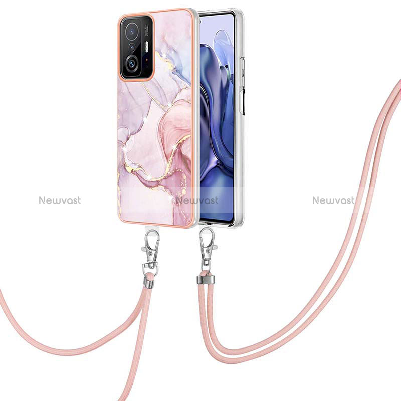 Silicone Candy Rubber Gel Fashionable Pattern Soft Case Cover with Lanyard Strap Y05B for Xiaomi Mi 11T 5G Pink
