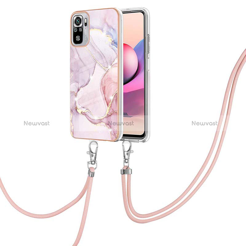 Silicone Candy Rubber Gel Fashionable Pattern Soft Case Cover with Lanyard Strap Y05B for Xiaomi Poco M5S Pink
