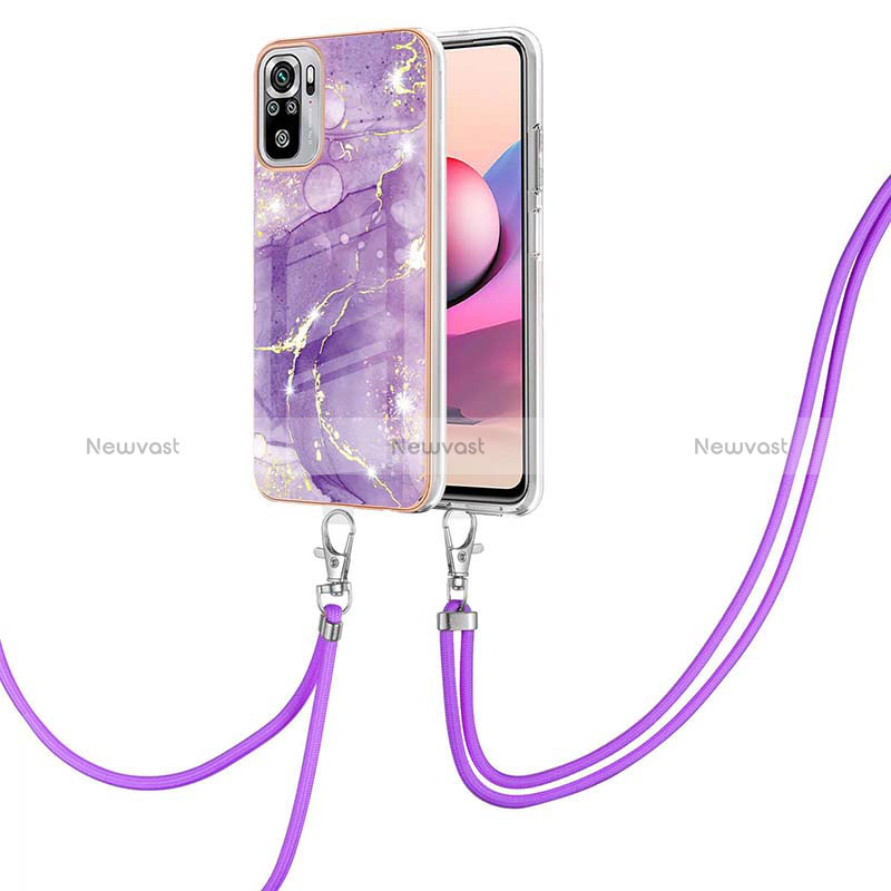Silicone Candy Rubber Gel Fashionable Pattern Soft Case Cover with Lanyard Strap Y05B for Xiaomi Poco M5S Purple