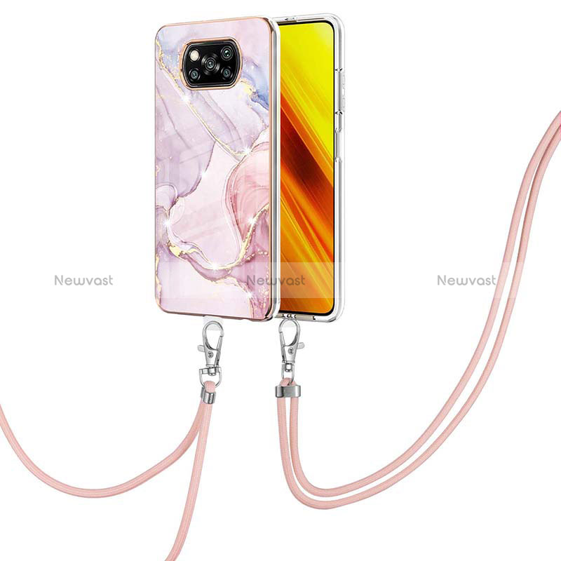 Silicone Candy Rubber Gel Fashionable Pattern Soft Case Cover with Lanyard Strap Y05B for Xiaomi Poco X3 Pro Pink